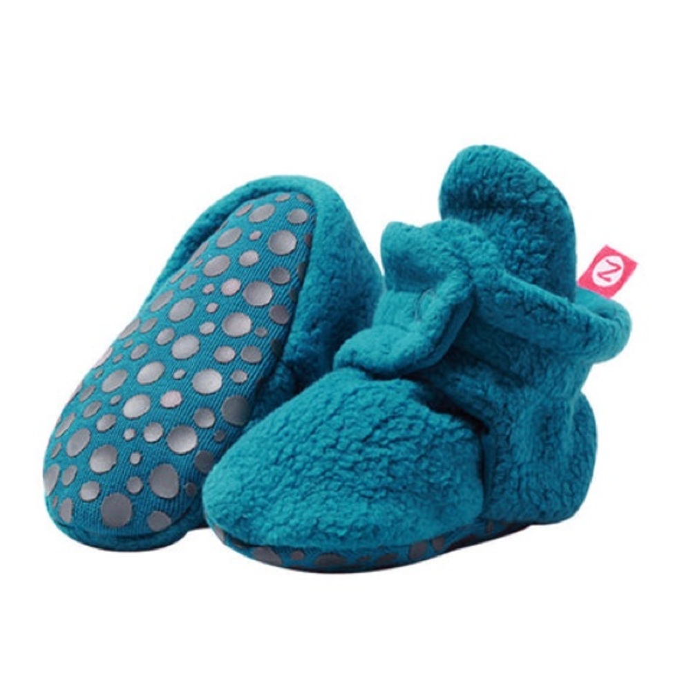 Zutano Cozie Fleece Gripper Baby Booties - Pagoda Blue - 18 Mos